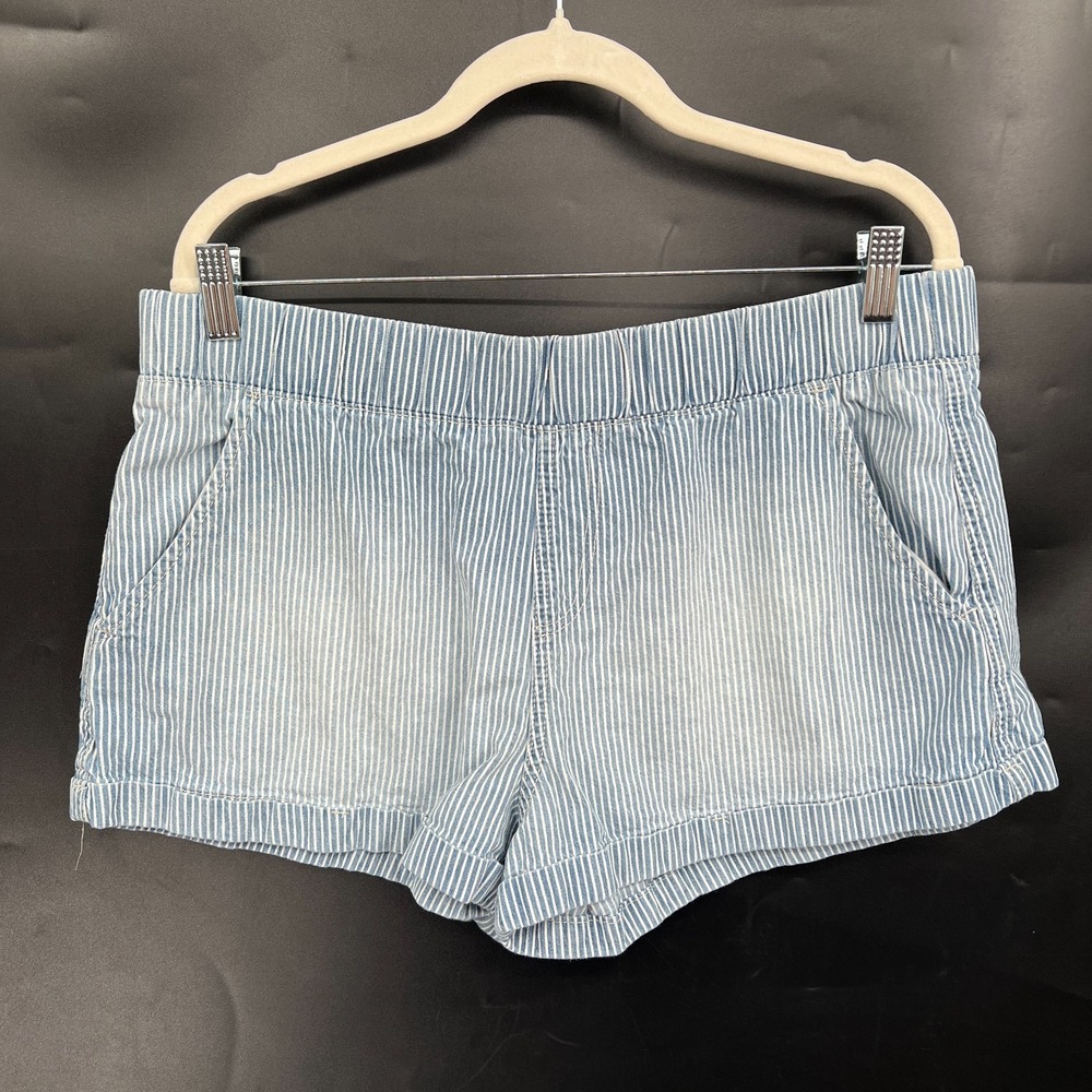 Rewash engineer stripe shorts blue cotton‎ elastic waist casual pull on comfy XL